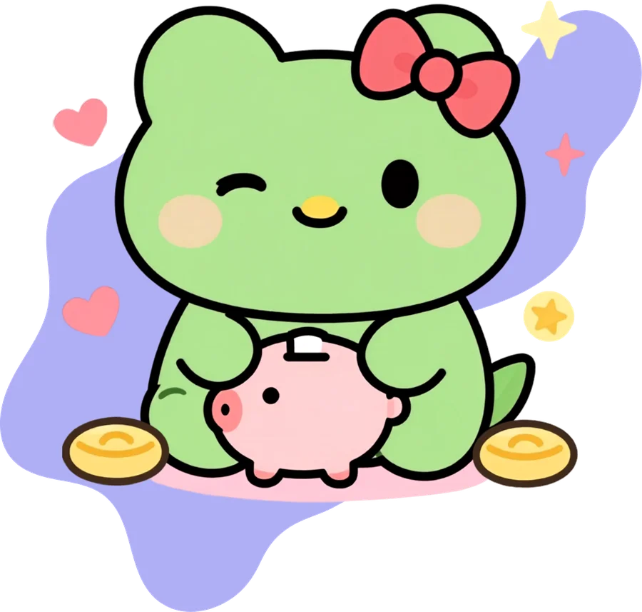 F&IAgents's mascot, a frog, putting coins into a piggy bank